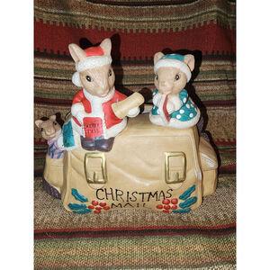 Christmas Mice On Mail Bag Porcelain Christmas Card‎ Holder